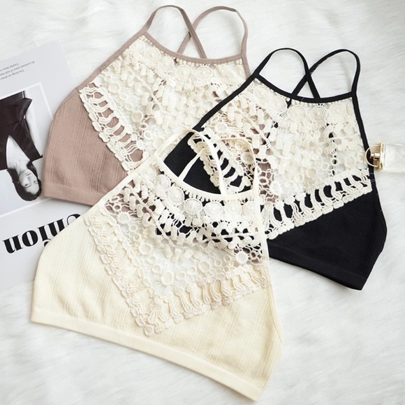 Crochet Lace High Neck Bralette - Black - Picture 7 of 8